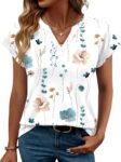 Rapbin Womens Tops V Neck T Shirts for Women UK Casual Short Sleeve Summer Fashion Dressy Tunic Blouses for Women