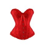 Red Corset Bustier Bodysuit with Floral Skirt Set