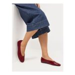 Red Leather Look round Toe Ballet Flats