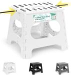 Reinforced Folding Step Stool, 11 Inch White Foldable Stool with Enhanced Stability, Anti-Slip Design for Kids & Adults, Supports 150kg, Lightweight, Easy to Store, Ideal for Kitchen