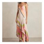 Reiss Pink/Green Hallia Stripe-Print Handkerchief Maxi Dress