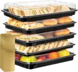 Reusable Sandwich Platter Trays – 5 Pack Premium PP Serving Platters, Buffet Trays with Lids for Party Food, Sandwiches, Cake (34cm x 24cm)