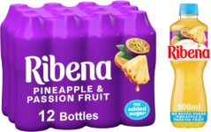 Ribena Pineapple and Passion Fruit Juice Drink No Added Sugar 500ml Multipack of 12 Real Fruit Rich in Vitamin C No Artificial Colours or Flavours Tropical Refreshment Ready To Drink