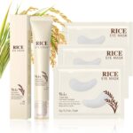 Rice Under Eye Cream & Gel Eye Mask Set Lightweight Roll-On Rice Eye Cream Under Eye Gel Patches for Dark Circles, Puffiness & Fine Lines Gentle Eye Mask Skincare for Sensitive Skin 4Pcs