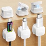 Rocoren Cable Holder Clips, 6 Pack Magnetic Desk Cable Cord Organiser, USB Charger Cable Tidy, Strong Adhesive Wire Management for Nightstand, Kitchen Appliances, Office Supplies – White
