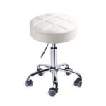 Round Swivel Beauty Stool Adjustable PU Leather Seat White 14in