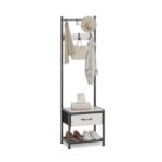 Rustic Narrow Coat Rack Hall Tree Storage Unit Greige