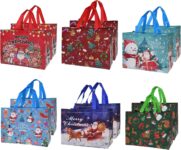 SENTAIMAO Christmas Tote Bags, Reusable Grocery Tote Bags with Handle, Gift Present Bags for Holiday Xmas Event Party12 Pack