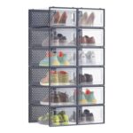 SONGMICS 12-Pack Stackable Shoe Boxes, Foldable, Transparent Dark Blue-Grey