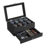 SONGMICS 2-Tier Wood Watch Box with 8 Slots, Glass Lid