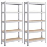 SONGMICS 5-Tier Shelving Unit, Set of 2 Steel Shelving Unit, Boltless Assembly, Load Capacity 650 kg Each, 30 x 75 x 150 cm, Silver