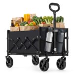 SONGMICS 90L Festival Trolley on Wheels, Foldable Camping Cart Garden Wagon