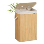 SONGMICS Bamboo Laundry Basket, 72L Foldable Hamper, 40x30x61 Cm