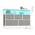 SONGMICS Chest of Drawers with LED Lights, Charging Station, Grey