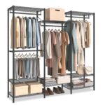 SONGMICS Clothes Rack, Open Wardrobe for Bedroom, Metal Clothes Rails with Adjustable Storage Shelves and Hanging Rails