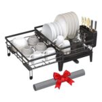 SONGMICS Dish Drying Rack, 360 Rotatable Spout, 31-56, Black