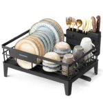 SONGMICS Dish Drying Rack for Kitchen Counter, 360 Rotatable and Extendable Spout, Draining Board