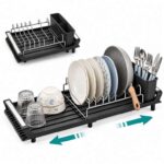 SONGMICS Expandable Dish Drainer Rack with Removable Cutlery Holder
