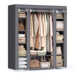 SONGMICS Fabric Portable Wardrobe, Clothes Rail with Non-Woven Fabric Cover, Organiser, 45x150x175 cm, 12 Compartments, Metal Frame, Grey