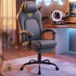 SONGMICS HOME Gaming Chair, Ergonomic Computer Chair with Footrest, Video Game Chair with Headrest, Cotton-Linen Fabric, Adjustable Height,