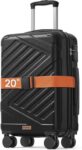 SONGMICS Hard Shell Suitcase, ABS with TSA Lock & Strap, 20 Inch, 4 Double Spinner Wheels 55cm, Black, TREVO Collection