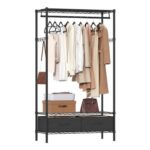 SONGMICS Ink-Black Freestanding Clothes Rack with Mesh Shelf and Drawers