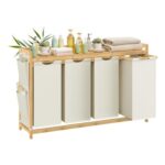 SONGMICS Laundry Basket with 4 Compartments, 1 Shelf, 200 L