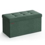 SONGMICS MAZIE Collection – Storage Ottoman Bench, 76 cm Folding Foot Rest Stool, End of Bed Bench, Retro Green
