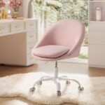 SONGMICS Office Chair, Swivel Chair, Desk Chair, Cotton-Linen Fabric, Foam Padding, Adjustable Height, for Home Office, Study,, Jelly Pink