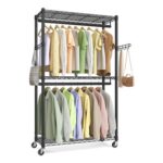 SONGMICS Rolling Portable Wardrobe with Shelves & Rails, Black
