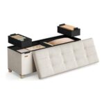 SONGMICS Storage Ottoman, 38 X 110 X 40 Cm, Folding Storage Bench