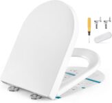 SONGMICS Toilet Seat, Elongated D-Shaped, Adjustable Shelf, Freestanding