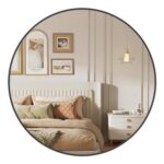 SONGMICS round 76cm Mirror, Metal Frame, Easy Install, Ink Black