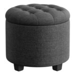 SONGMICS round Storage Ottoman, Linen-Look Fabric, 45 Cm
