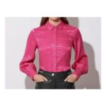 STAR Hot Pink Animal Print Satin Jacquard Shirt