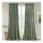 Sage Green Velvet Curtains, 52×90 In, Thermal Insulated, 2 Panels