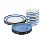 Salcombe Porcelain Blue Dinner Set 12 Piece – 4 Settings with Cereal Bowls
