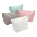 Satiskid 4-Piece Corduroy Cosmetic Bags with Zippers (Pink/Blue/Gray/White)