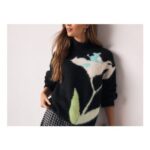Save £25.50 at next on Black Floral Graphic Stand Neck Jumper with Alpaca