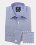 Savile Row Company – Blue Cotton Prince of Wales Check Classic Fit Formal Shirt – Double Cuff