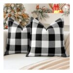 Set of 2 18×18 Black White Buffalo Check Cushion Covers