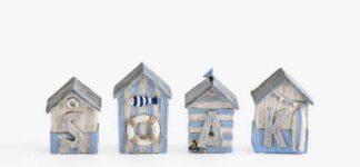 Set of 4 Blue Beach Huts Bathroom Ornaments – Free C&C