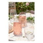 Set of 4 Ribbed Vintage Spring Summer Highball Glasses Tumblers Wine Goblets