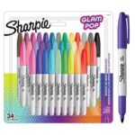Sharpie Glam Pop Permanent Markers 34 Marker Pens Fine Point for Bold Details Assorted Vibrant Colours