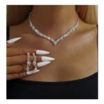 Silver Rhinestone Tassel Earrings & Necklace Set, Perfect For A Wedding