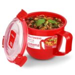 Sistema Microwave Small Soup Mug 565 ml Microwave Food Container with Steam-Release Vents BPA-Free Red