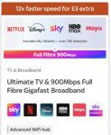 Sky Ultimate TV & 900Mbps Full Fibre Broadband Netflix, Disney, HBO max, £300 switching credit £115 TopCashback – £41pm/24m