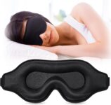 Sleep Mask for Men Women, Upgraded 3D Contoured Cup Eye mask Blindfold, Block Out Light, Eye mask with Adjustable Strap, Breathable & Soft for Sleeping, Yoga, Traveling (Black)