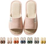 Slippers for Women Men Linen Indoor Open Toe Non-Slip Memory Foam Slides Breathable Lightweight Ladies House Shoes Soft Washable Slipper Home Indoor Outdoor Bedroom All Season