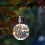 Smart Solar White Fluted Orb Solar-Powered Integrated LED Outdoor Hanging lantern Free C&C